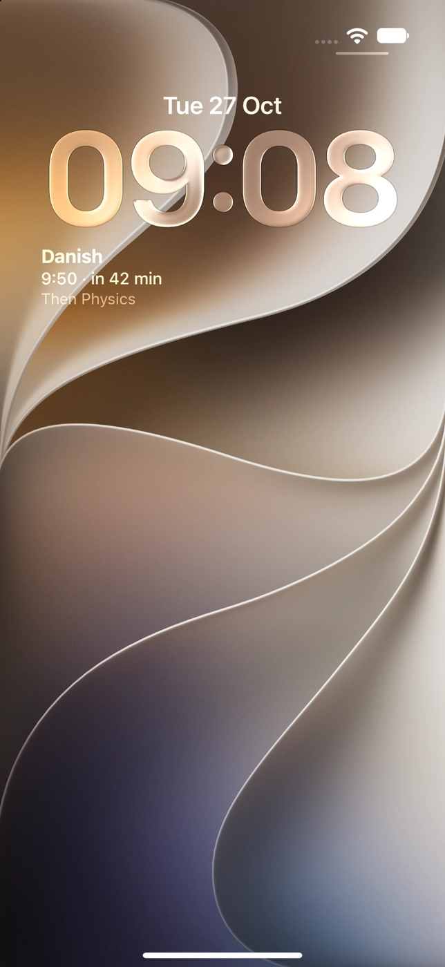 The Lock Screen: the next lesson, with the time until it starts